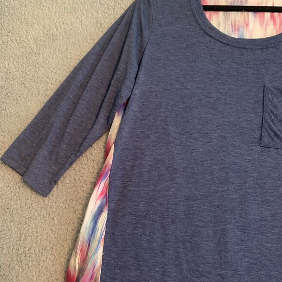 Soft Surroundings Small Blue Hi Low Pocket Tee Tunic with Watercolor Back Panel - Picture 4 of 7